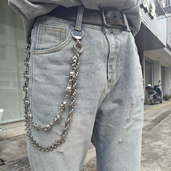 Original DIY Skull Pants Chain Stainless Steel Round Beads Combination Locomotive Chain Punk Men And Women Accessories 260324