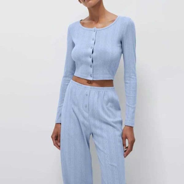 2025 New Womens Pajama Set European American Fashion Jacquard Long Sleeve Cardigan Top Casual Trousers Two Piece Outfit L Size