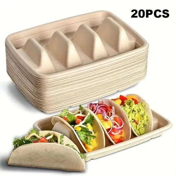 20Pcs Disposable 3-Compartment Taco Plates - Stackable Taco Trays Holder No Mess Dining Keep Tacos Upright Serving Plates X260402
