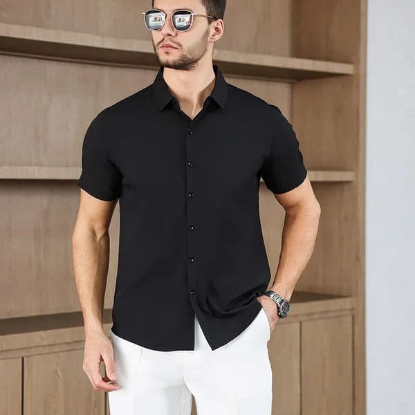 Mens Business Casual Solid Color Short Sleeved Shirt for Summer Fashion No Ironing Comfortable and Versatile Top 260401BJ