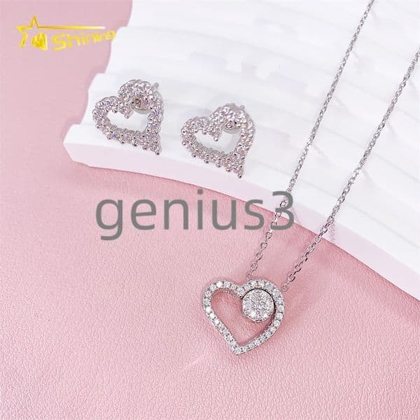 Wholesale Cheap Women Girls Moissanite Jewelry 18K Gold Necklace Heart Pendant and Stud Earrings Jewelry Set