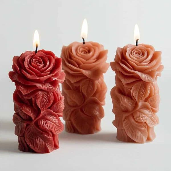 DIY Rose Pillar Candle Silicone Mold 3D Geometric Flower Column Scented Candle Plaster Ornament Mold Handmade Gift Wedding Decor H260402 Z260527