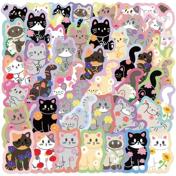 50 Painter Flowers and Cat Graffiti Stickers Decorative DIY Phablet Phone Case Waterproof Stickers