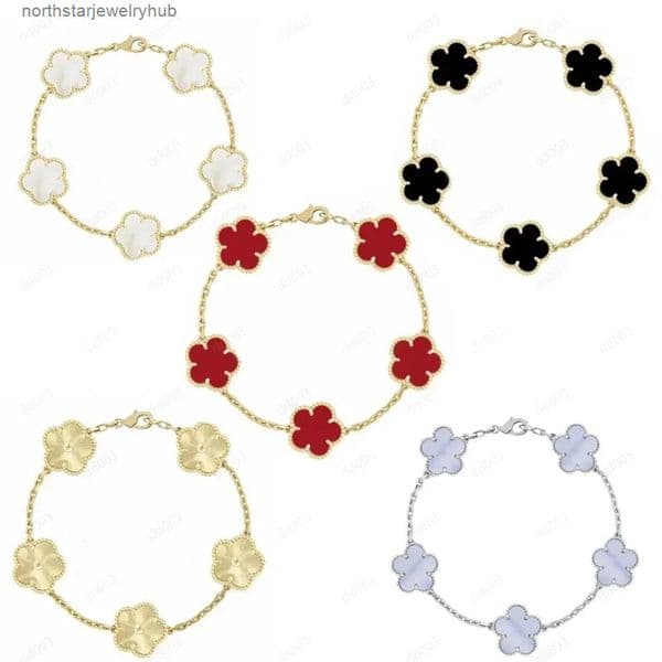 Designer Jewelry Vann cleef Four leaf clover bracelet charm bracelet bracelets fine mother of pearl white black red lady moissanite bracelet for women popular dd01