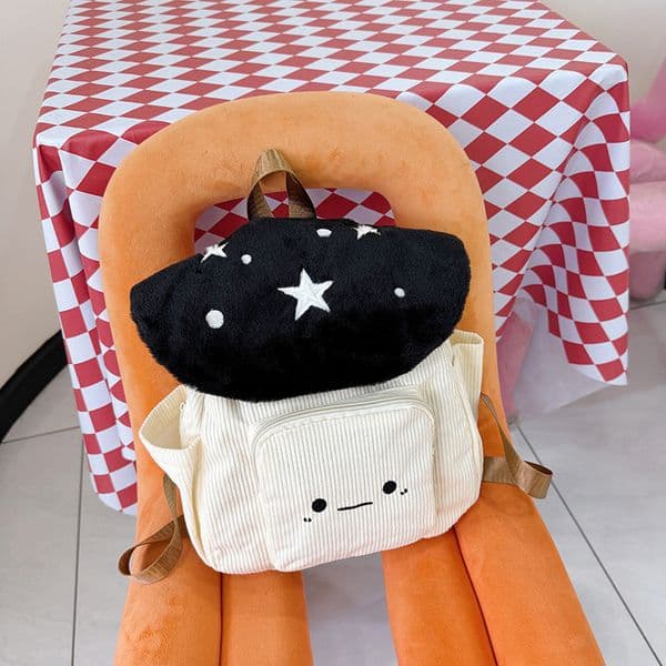 Cute Mushroom Backpack Resembling Rabbit Fur Cartoon Design Suitable for Girls Children Outdoor Leisure Double Shoulder Bag