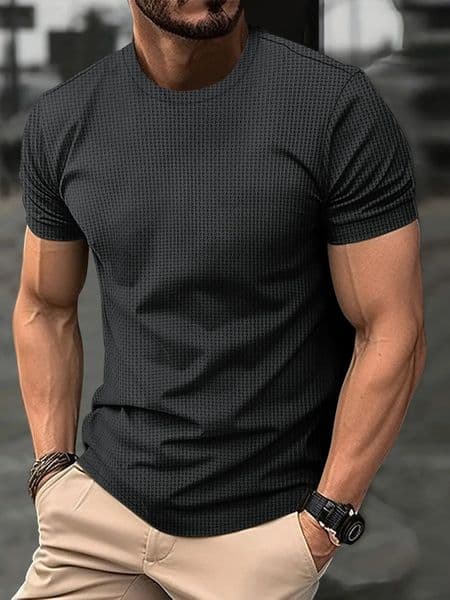 summer mens high-end mesh ice silk round neck short sleeve acrylic anti-wrinkle breathable high street POLO shirt 260402