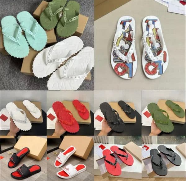 With Box Designer Sandals Luxury Slides Flip Flops Top Quality For Men Women Leather Slippers Fashion Luxury Letter Flat Beach Rivet Shoes Sneaker