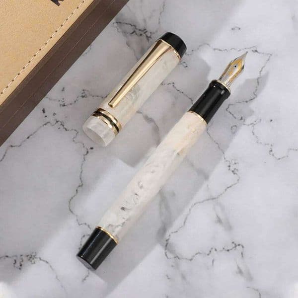 Kaigelu 316 Fountain F Nib Acrylic Blue Brown White Marble Amber Pattern Ink Pen Writing Gift For Students Office Business 26W0403