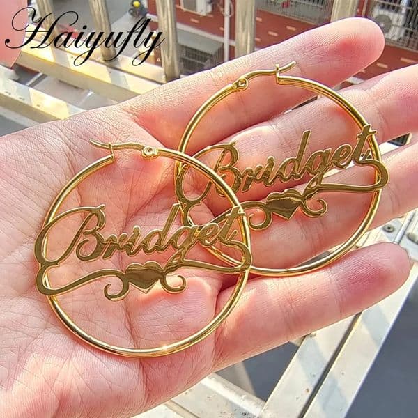 Haiyufly Personalized Custom Name Earring for Women Girls Heart Hoop Earrings Stainless Steel Mother Kids Christmas Jewelry Gift 260324