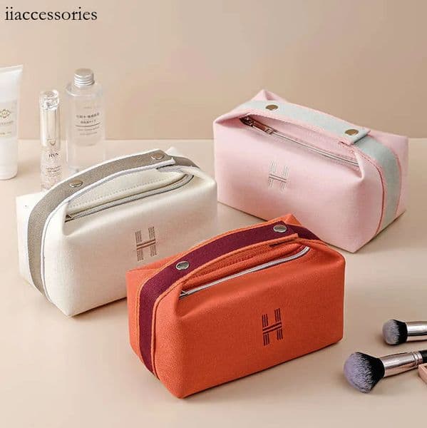 Simple Portable Toiletry Waterproof Dustproof Travel Storage Japanese Style Large Capacity Canvas Handheld Makeup Bag