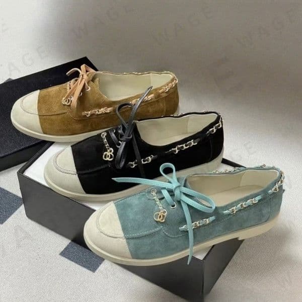 2026 Women's Contrast Suede Flats - Chain Decor, Lace-Up Design, Multi-Colors, Soft Sole, Cushioned Insole, Soft Lining, Ideal for Daily/Leisure/Streetwear Outings-4
