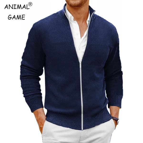 Animal Game Mens Knit Zipper SweaterCoats Slim Fit Sweaters Stand Collar Fall Winter Cardigan Sweater Jumper Warm Streetwear 260403