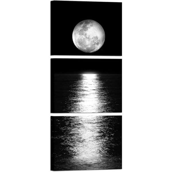 Artmyharbor Full Phase Canvas Wall Art Vertical Black and White Picture Moon on Sea Print Modern Bedroom Decorations Cool Apartment Decor for Men