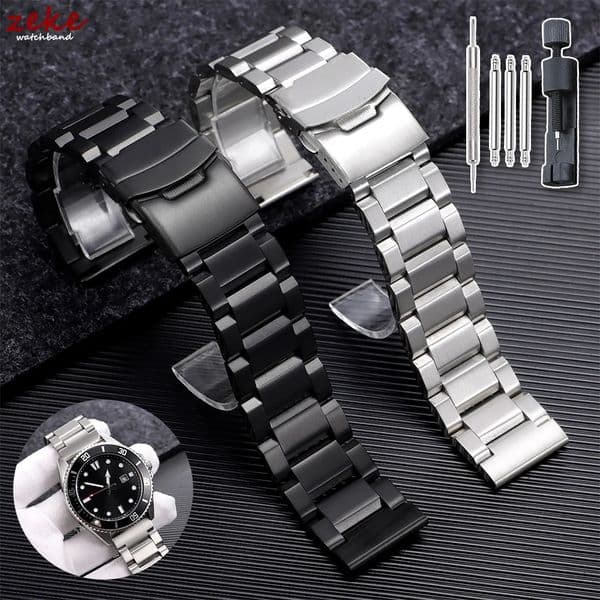 Silver Black Bracelet for Solid Stainless Steel Watch Band 18mm 19mm 20mm 21mm 22mm 24mm Belt Men Accessories 260403