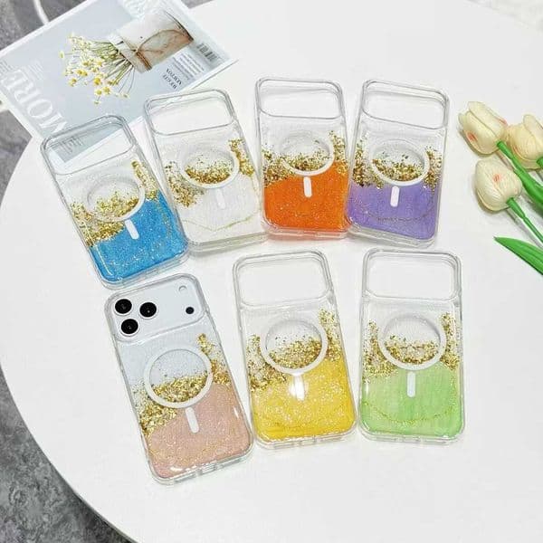 Magnetic Wireless Charging Hard PC Case For Iphone 17 Air 16 15 Pro MAX 14 13 12 11 15 Plus Plastic Soft TPU Foil Confetti Clear Transparent Magnet Clear Phone Cover