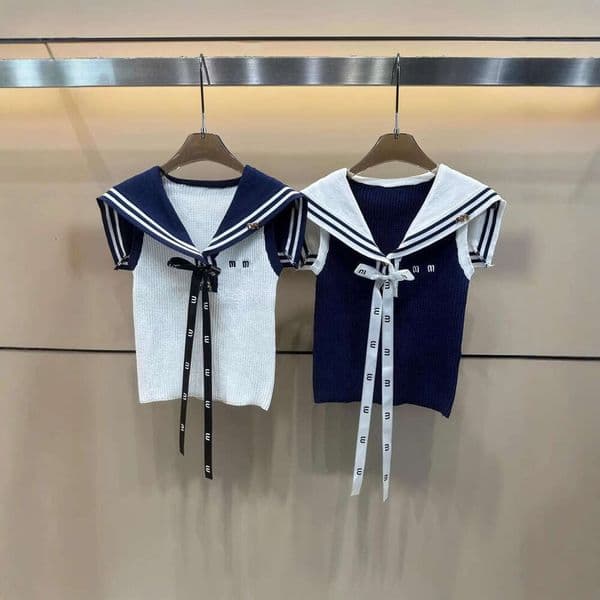 2026 Summer New NN Letter Navy Style Ribbon Sleeveless Pullover Vest Loose Versatile Women's Knit Top
