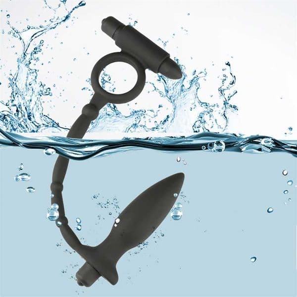Male Masturbator Dual Vibrating Massager Butt Plug Prostate For Men Silicone Black