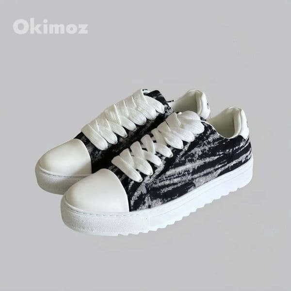 Okimoz Casual Shoes Running Sneaker Designer Shoes Black White Abstract Print Platform Sneakers