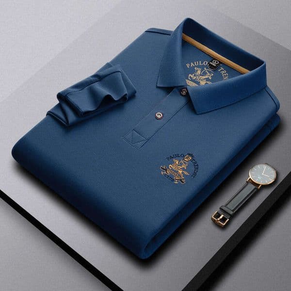 Essential Business Men, Mercerized Cotton Polo Shirt With Embroidered Logo, High-End Textured, Suitable Workplace And Commuting, Long-Sleeved, For Export