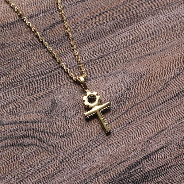 Blue Jewelry Hip Hop Jewelry Small Solid Aquamarine Moissanite Ankh Cross Pendant Necklace