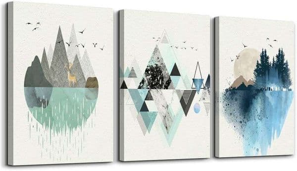 MHARTK66 Canvas Art - Abstract Geometry Mountain Wall Artworks, Panels, 12x16 inch, 3 Piece Set for Living Room, Office, Bedroom, Bathroom Home Decoration