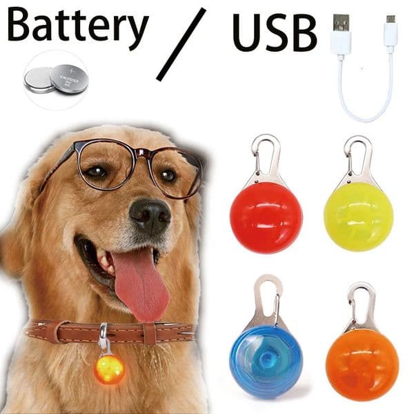LED Pet Dog Collar Pendant USB/Battery Pendant Pet Luminous Night Light Collar Pet Dogs Supplies Dog Collar Anti-lost Pendant 260402