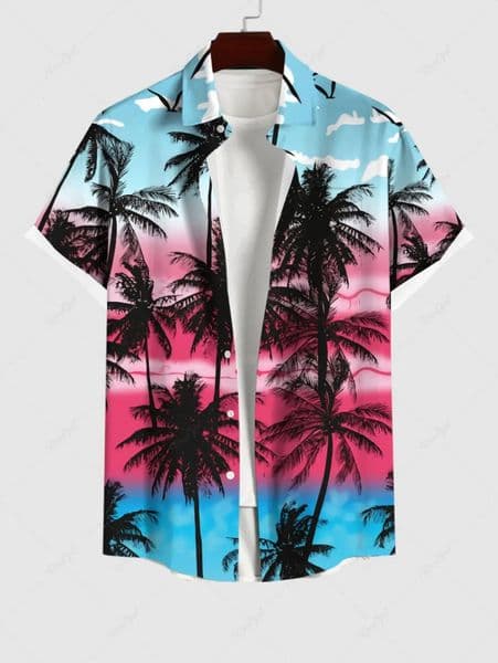 Summer Plus Size Mens Shirt 3D Print Hawaii Shirts Button Up Beach Vacation Shirts Short Sleeve Shirt Casual Shirt For Men 260402