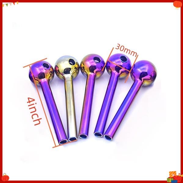 Wholesale Colorful Glass Oil Burner Pipe Mini Spoon Hand Tube 4inch Lenght Ball Dia 30mm Colored Transparent Accessories electroplate Pipes