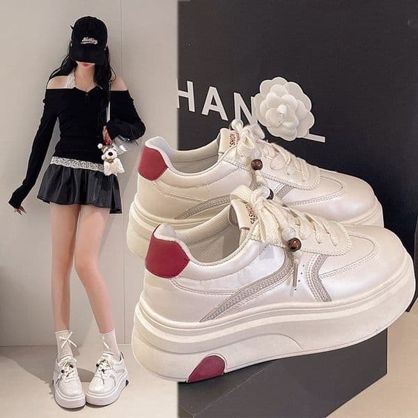 Ddmysports High End Versatile Thick Soled White Sneakers For Women Niche Style New Spring Hot Selling Casual Sports Loafers Outdoor Shoes