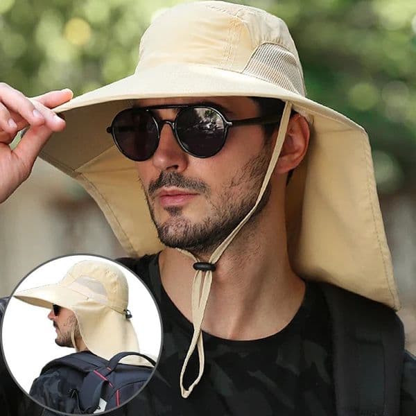 Outdoor Fisherman Hat Wide Brim Bucket with Neck Cover Men Summer Breathable Mesh Sun Protection Visor Anti UV Cap Unisex 260403