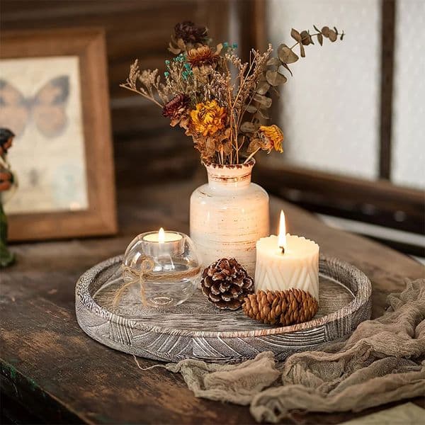 Wooden Tray Fruit Storage Tray Candle Holder Multifunctional Tray Candle Holder Tray Kitchen Countertops Home Decoration 260324