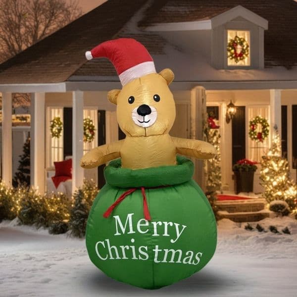 Manufacturer Custom Sample Christmas Bear and Gift Bag Yard Light-Up Inflatable Decoration Ornament