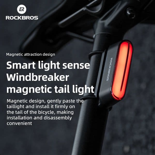 ROCKBROS Magnetic Bike Tail Light Type-C 7 modes Rechargeable LED Bicycle Rear Light for Night Riding Intelligent Brake Sensor 260331BJ