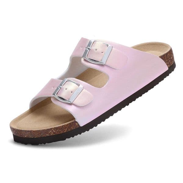 Comwarm New Womens Gradient Slippers Fashion Flats Cork Sandals Women Summer Beach Slippers With Double Buckle Lady Flat Shoes Z260403