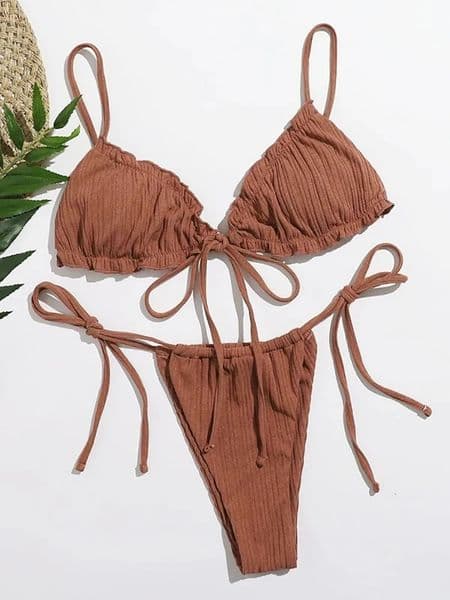 Sexy Swimsuit Pit stripe Bikini Women Swimwear Bathing Suits Push Up Biquinis Bandage Beachwear Solid Sets 260403BJ