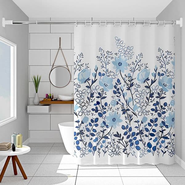 Shower Curtains Blue Flower Print Peva Fabric Water Resistant Dry-wet Separation Bathroom Curtain Retro Classic Style 200cm