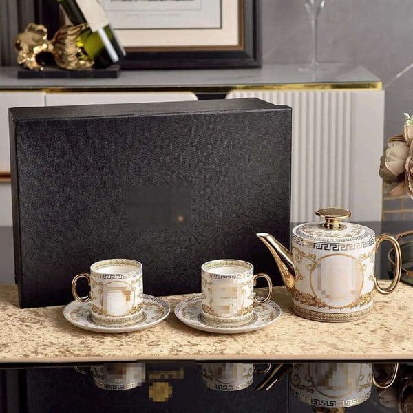 Fashionable coffee cup set, elegant ceramic teapot with double cups, perfect for home dining tea cup set, couple cup gift box-G524