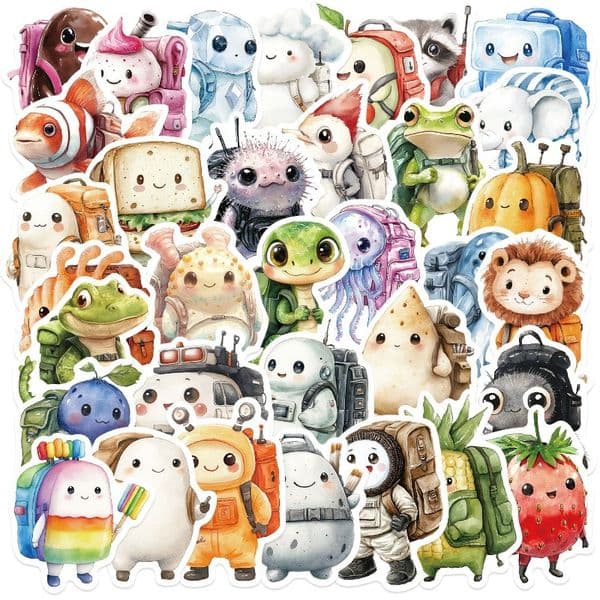 56 Cute Cartoons Characters with Backpacks Hand Account Graffiti Stickers Decorative Stationery Luggage Notes Stickers