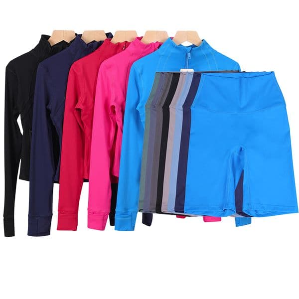 Women's Yoga Jackets + Shorts set Sports Coat Fitness Gym Sports Top, Quick-Dry Activewear Partially gold-coloured zip