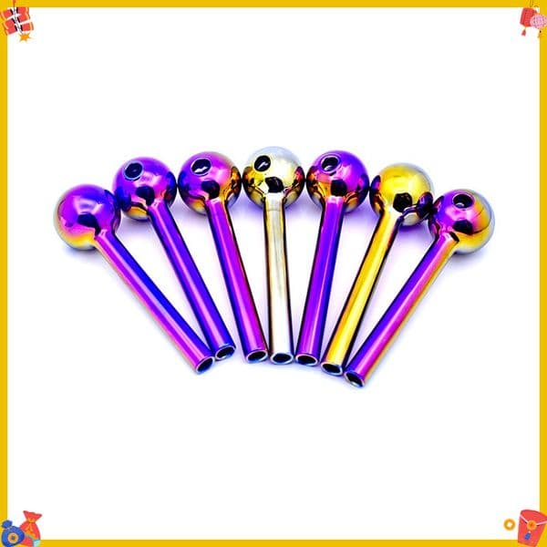 Cheap Colorful Glass Oil Burner Pipe Mini Spoon Hand Tube 4inch Lenght Ball Dia 30mm Colored smoking Accessories electroplate Pipes