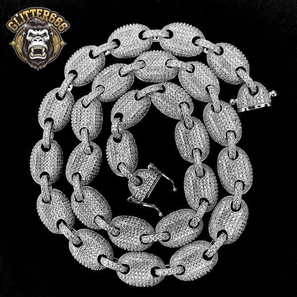 Cuban Link Chain 925 Sterling Silver Cuban Necklace Full Setting 12MM Iced Out VVS Diamond Moissanite Cuban Chain