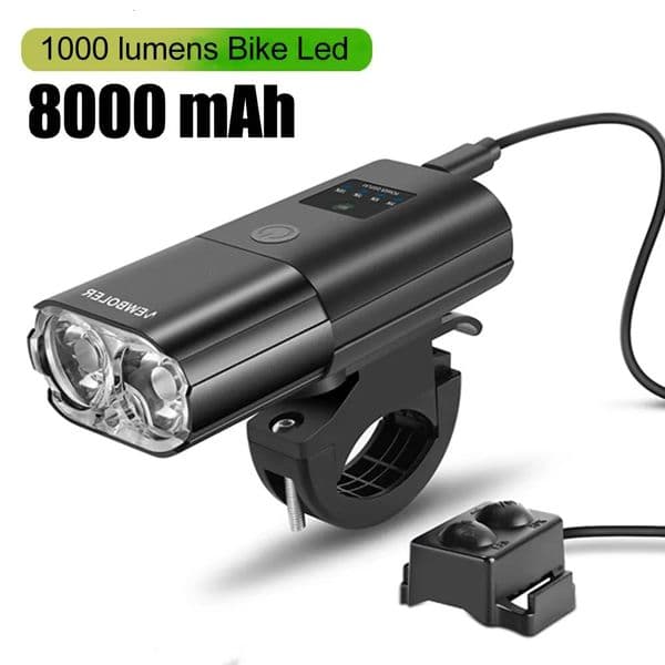 Bicycle Light 1000Lumen 4000mAh Bike Headlight Power Bank Flashlight Handlebar USB Charging MTB Road Cycling Highlight 260331BJ