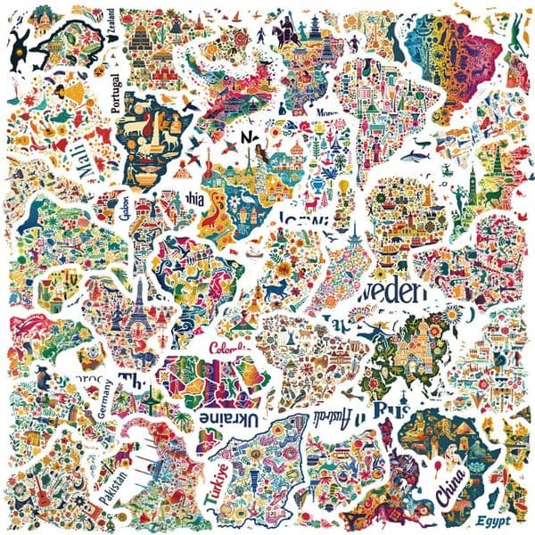 50 Cultural Symbols Icons Map Graffiti Stickers DIY Notebook Stationery Luggage Notes Waterproof Stickers