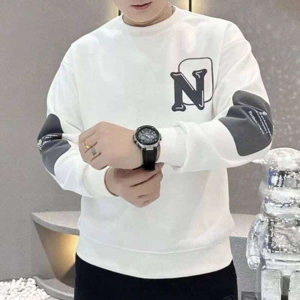 Trend Contrast Patchwork Print Letter Hoodies Sweatshirts Spring Autumn Long Sleeve Loose Casual Tops Fashion Lazy Men Clothing