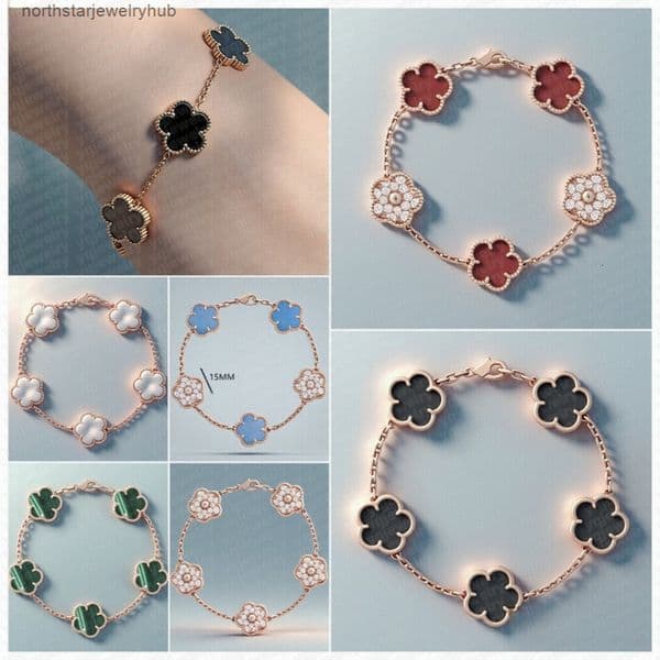 Designer Jewelry Vann cleef clover bracelet woman bracelet rose gold stainless steel diamond 15mm charm bracelet 5 flowers clover bracelets wholesale good gift