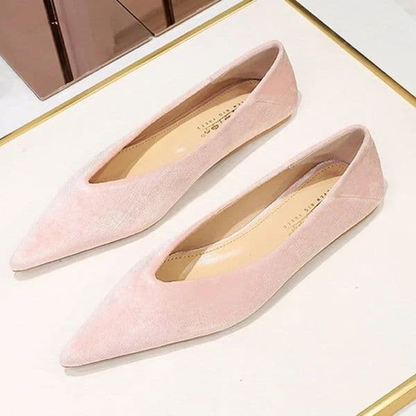 Women 1cm Low Heels Classic Prom Pink Flats Female Soft Velvet Pointed Toe Low Heels Lady Concise BarefootShoes Plus Size 260402