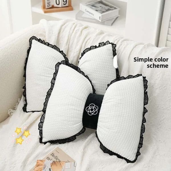 Luxury Designer Decorative Waffle Bowknot Cushion: Lace Edge Camellia Lumbar Pillow For Living h Room Support Shipping 12