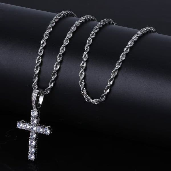 Hip-hop trend, cross-shaped necklace set with full diamonds and sapphires, passed the GRA test, hip-hop rapper, high-end jewelry.
