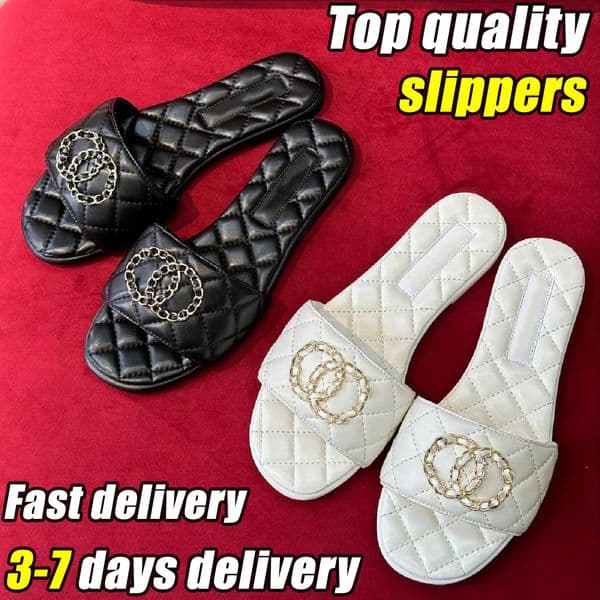 High quality designer slippers sandals women's classic luxury shoes comfortable and elegant CNELL summer fragrance style slides diamond patterned low heel sandals