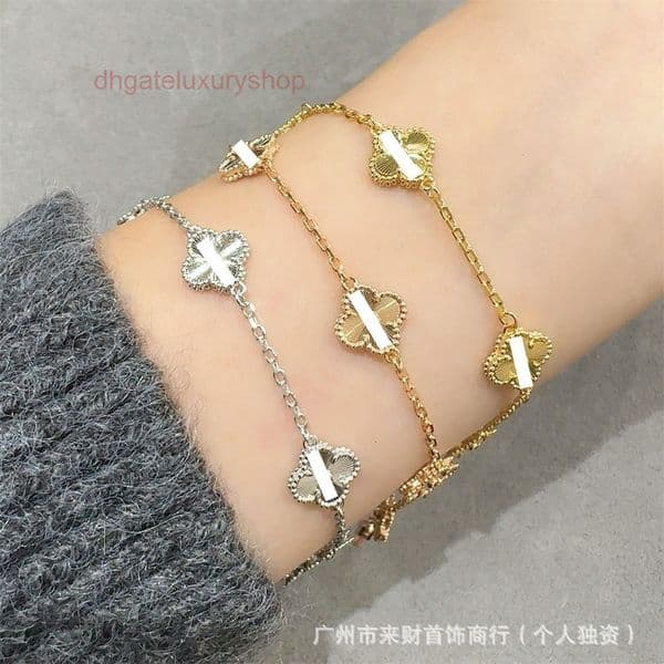 designer bracelet laser-cut four-leaf clover mini six-flower bracelet exquisite rose gold mother-of-pearl full diamond inlay red agate vanly cleeff bracelet
